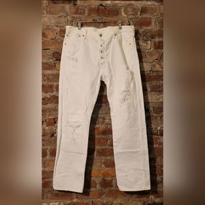 LEVIS CUSTOM MADE DISTRESSED & CRAFTED WHITE 501's DENIM JEANS 36W 32L